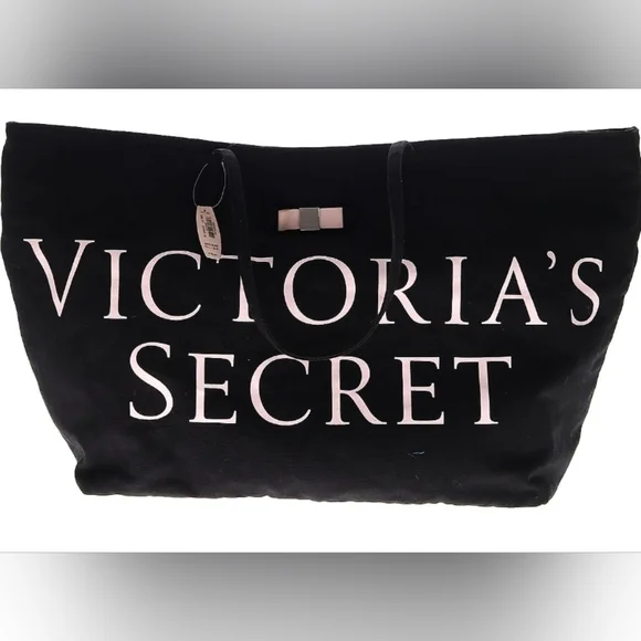 Victoria’s Secret large black canvas weekender shoulder tote - Picture 1 of 4